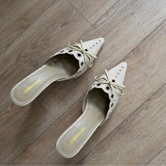 Princess Polly Beige Pointed Toe Studded Flats - Picture 3 of 7